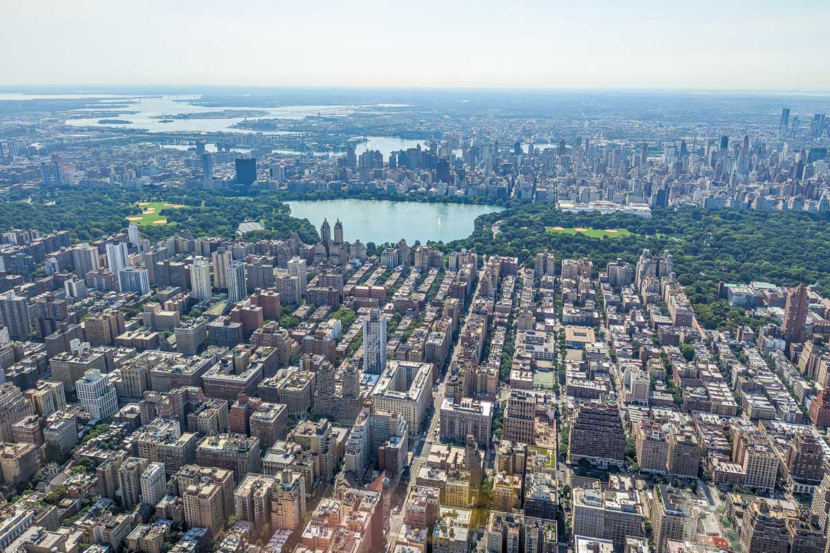 Manhattan and Central Park as seen from a helicopter flight in New York City