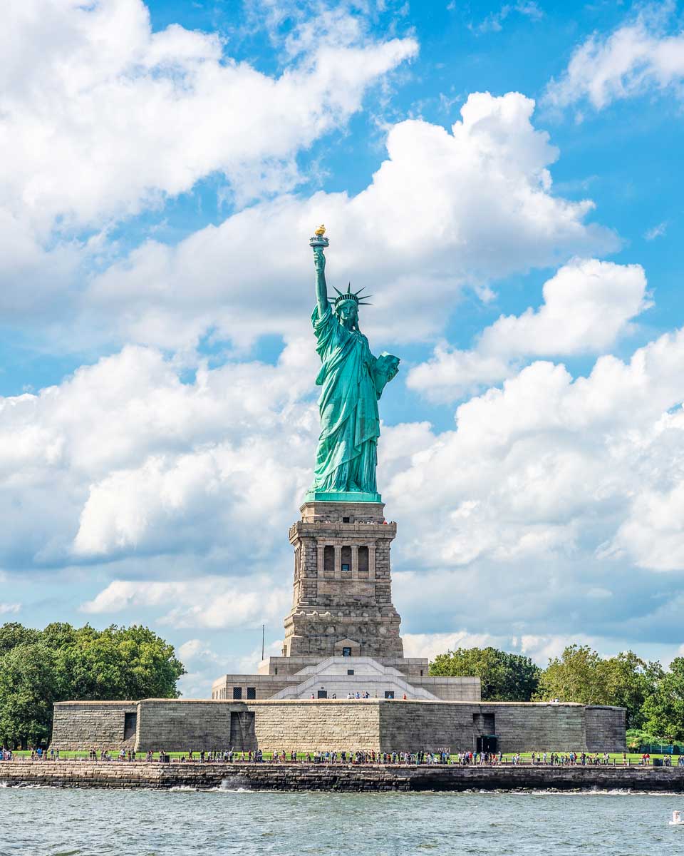 The Statue of Liberty as seen from a cruise in New York City