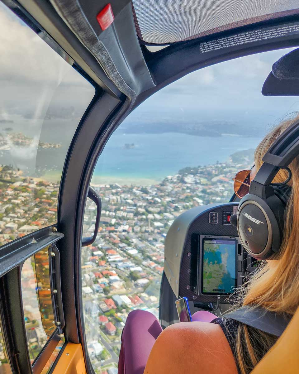 Bailey enjoys the view as we fly over Sydney on a helicopter tour