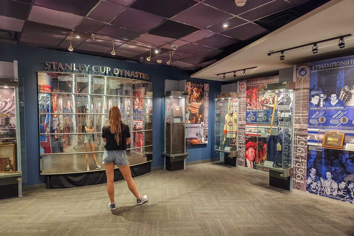 Bailey looks at a display inside the Hockey Hall of Fame in Canada
