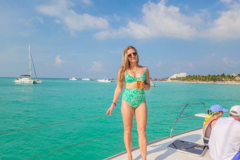 Bailey poses for a photo on our Catamaran anchored off Tulum, Mexico