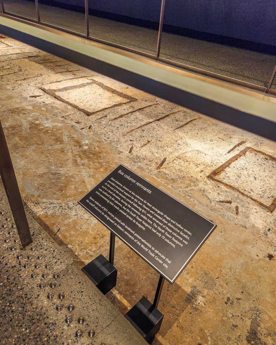 Box collums in concrete at the 911 Museum from the original building