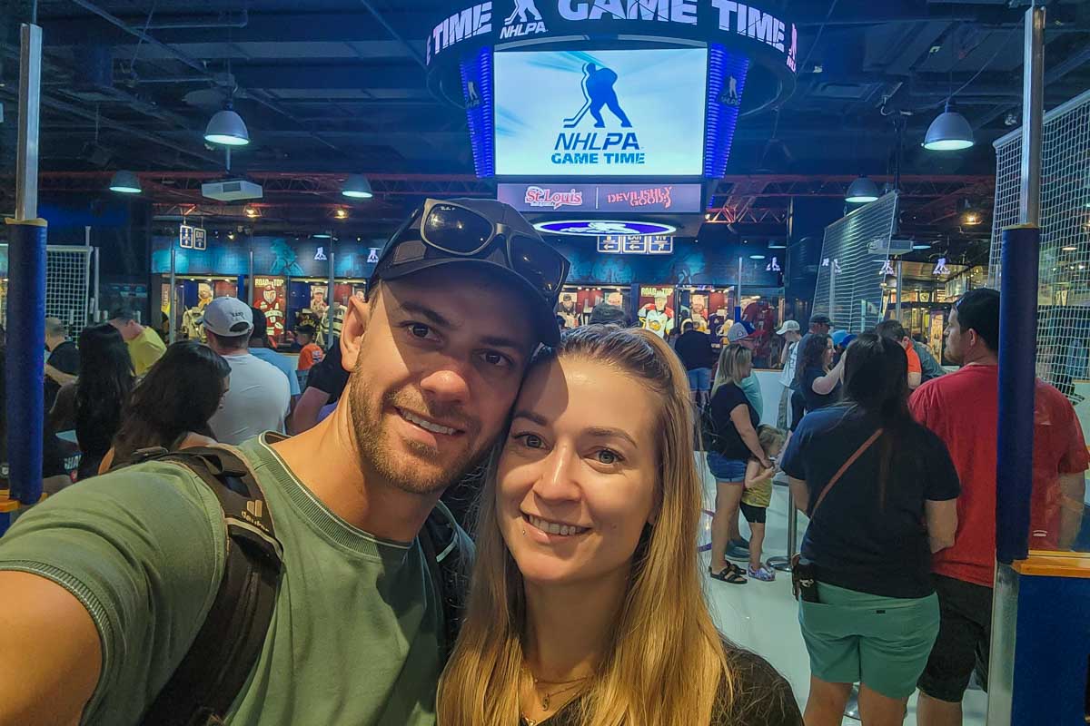 Daniel and Bailey take a selfie inside the Hockey Hall of Fame in Canada