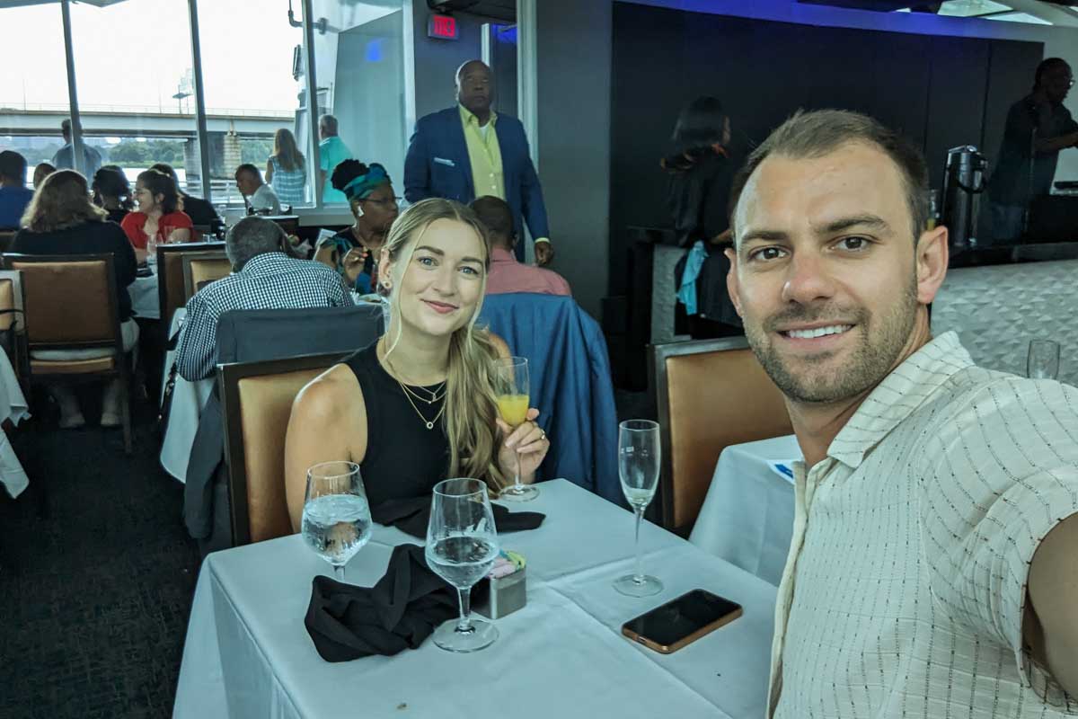Daniel and Bailey take a selfie on a brunch cruise in Washington DC