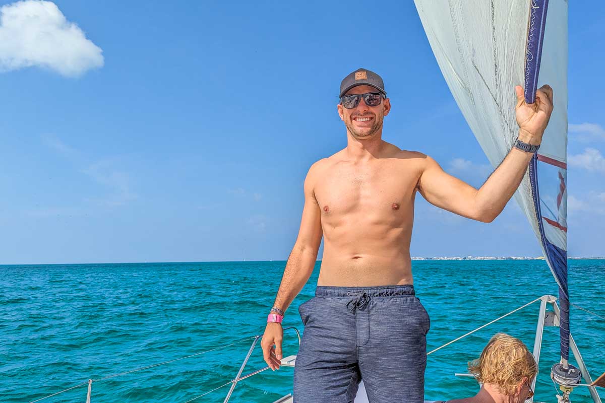 Daniel poses for a photo on a catamaran cruise from Cabo San Lucas, Mexico