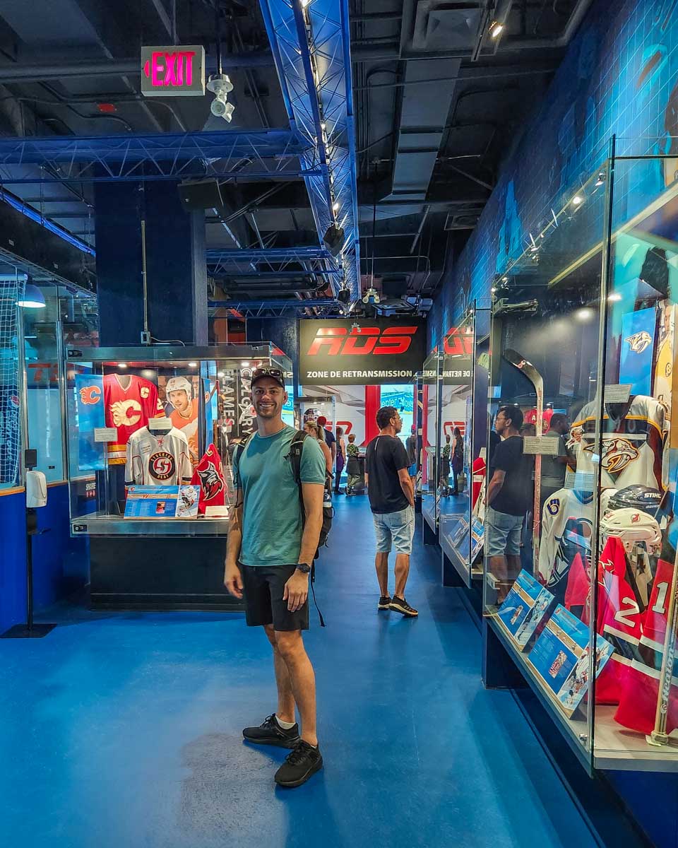 Daniel walks the displays inside the Hockey Hall of Fame in Canada