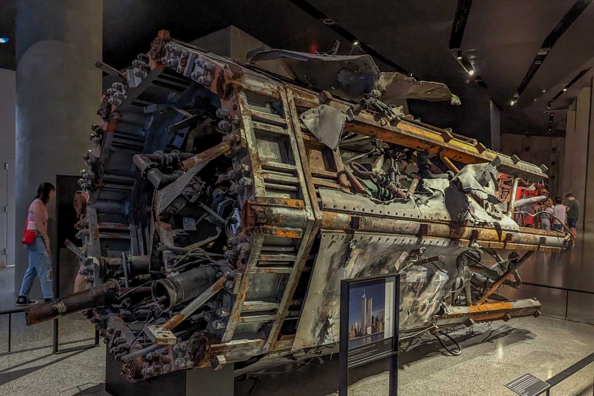 Elevator shaft from the World Trade Center that was destroyed sits inside the 911 Memorial and Museum in New York City