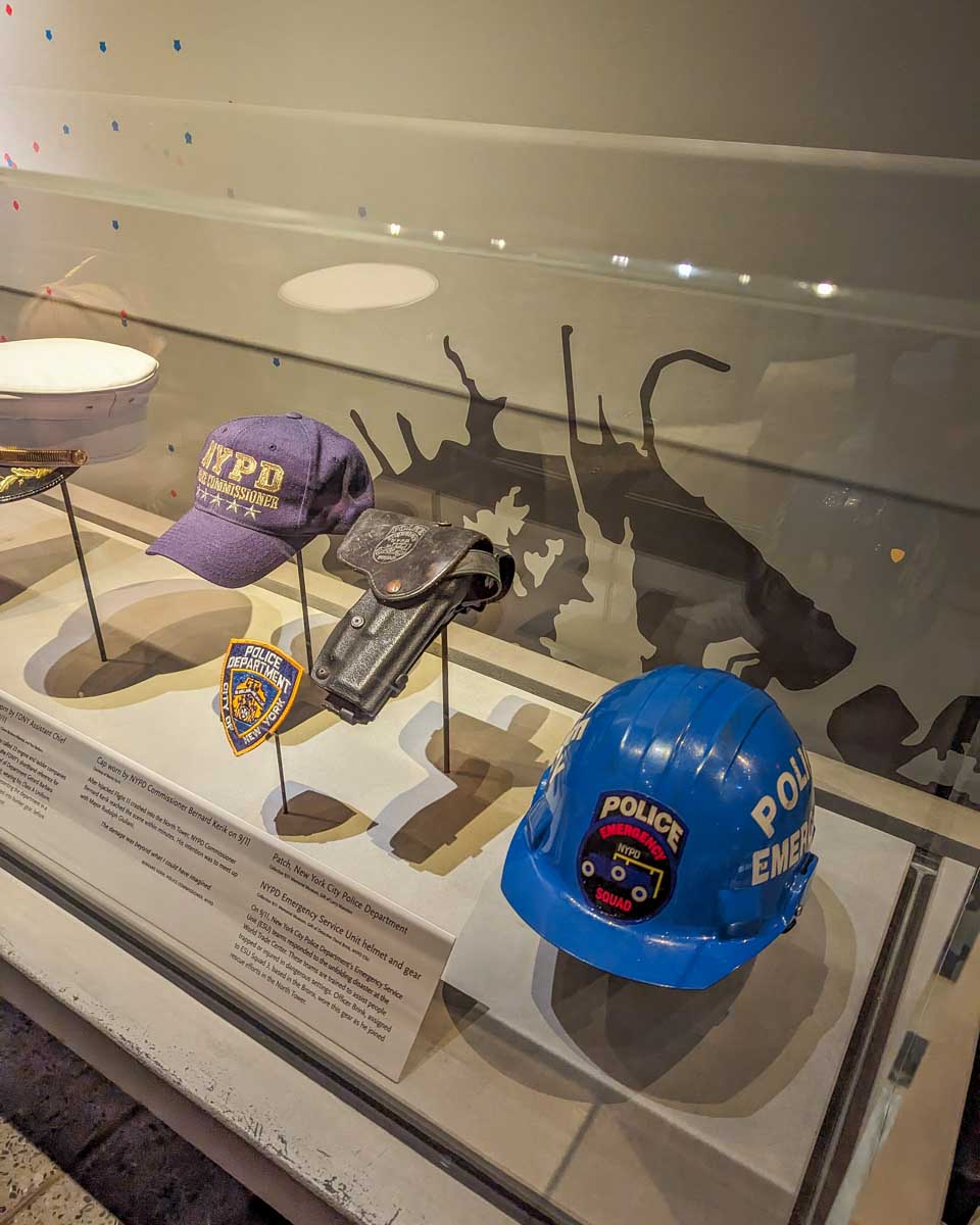 Items from police and fire fieghters left behind from the 911 attack inside the 911 museum in New York City