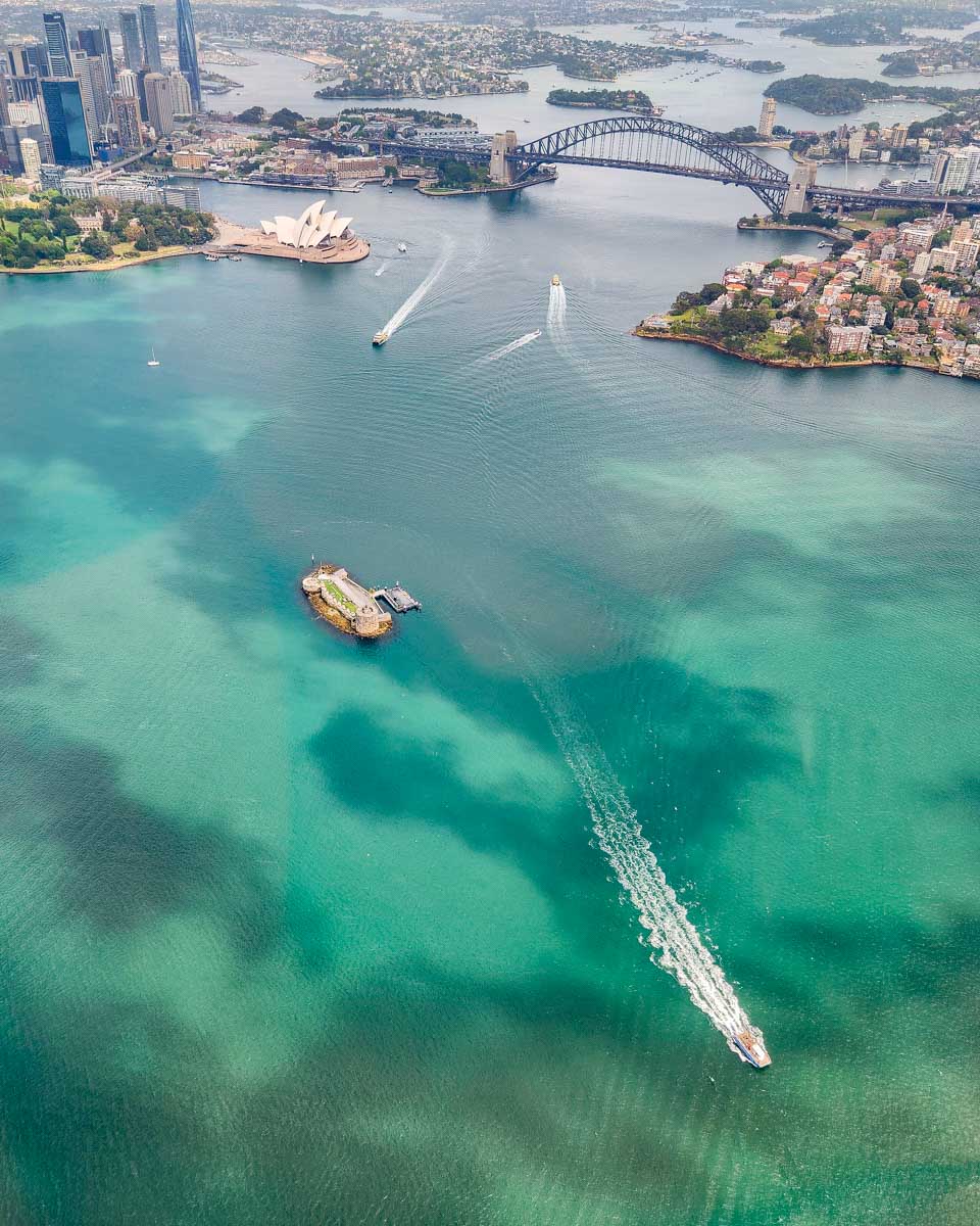 Sydney Harbour as seen from a helicopter tour