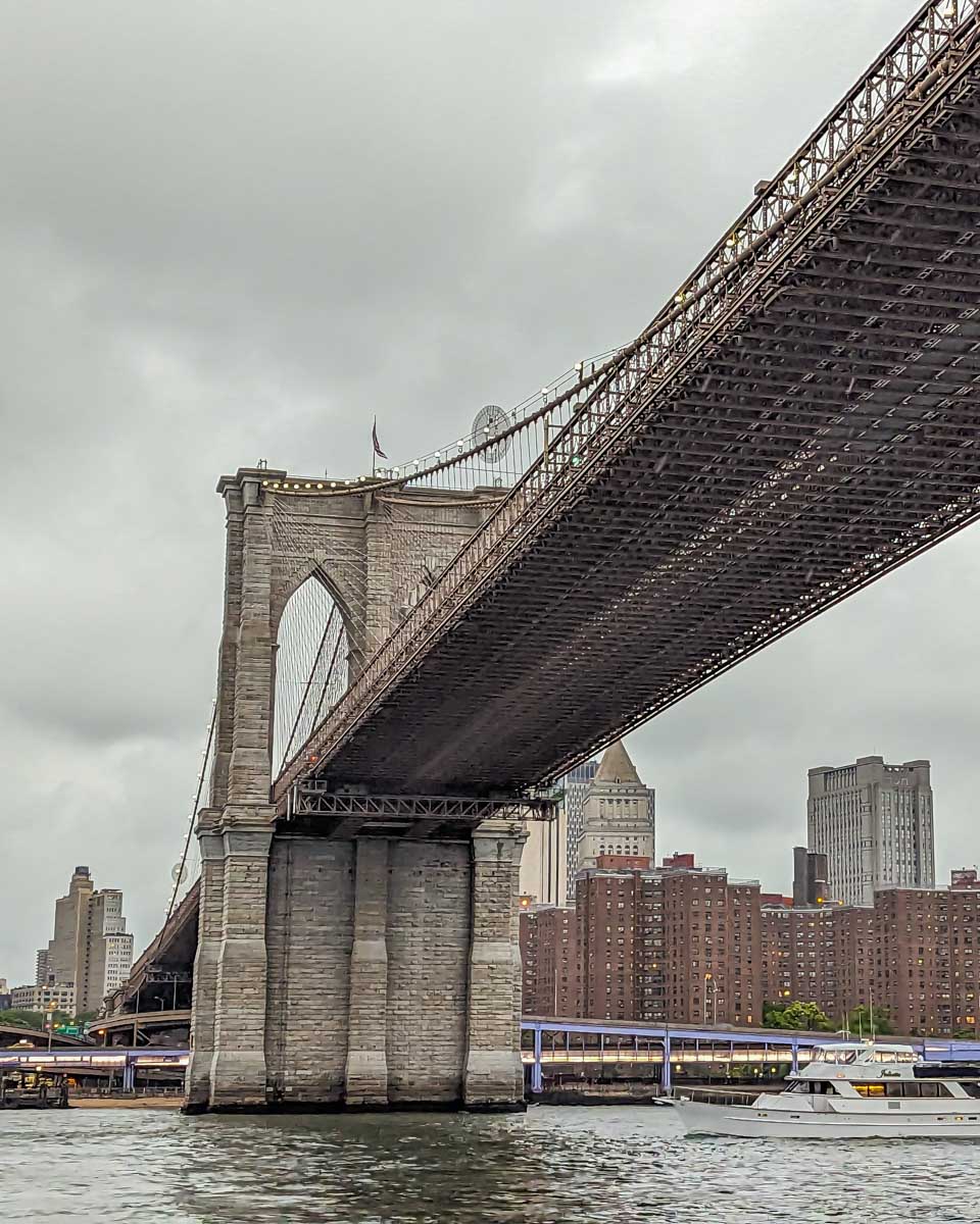 The Brooklyn Bridge as seen from a cruise in New York City