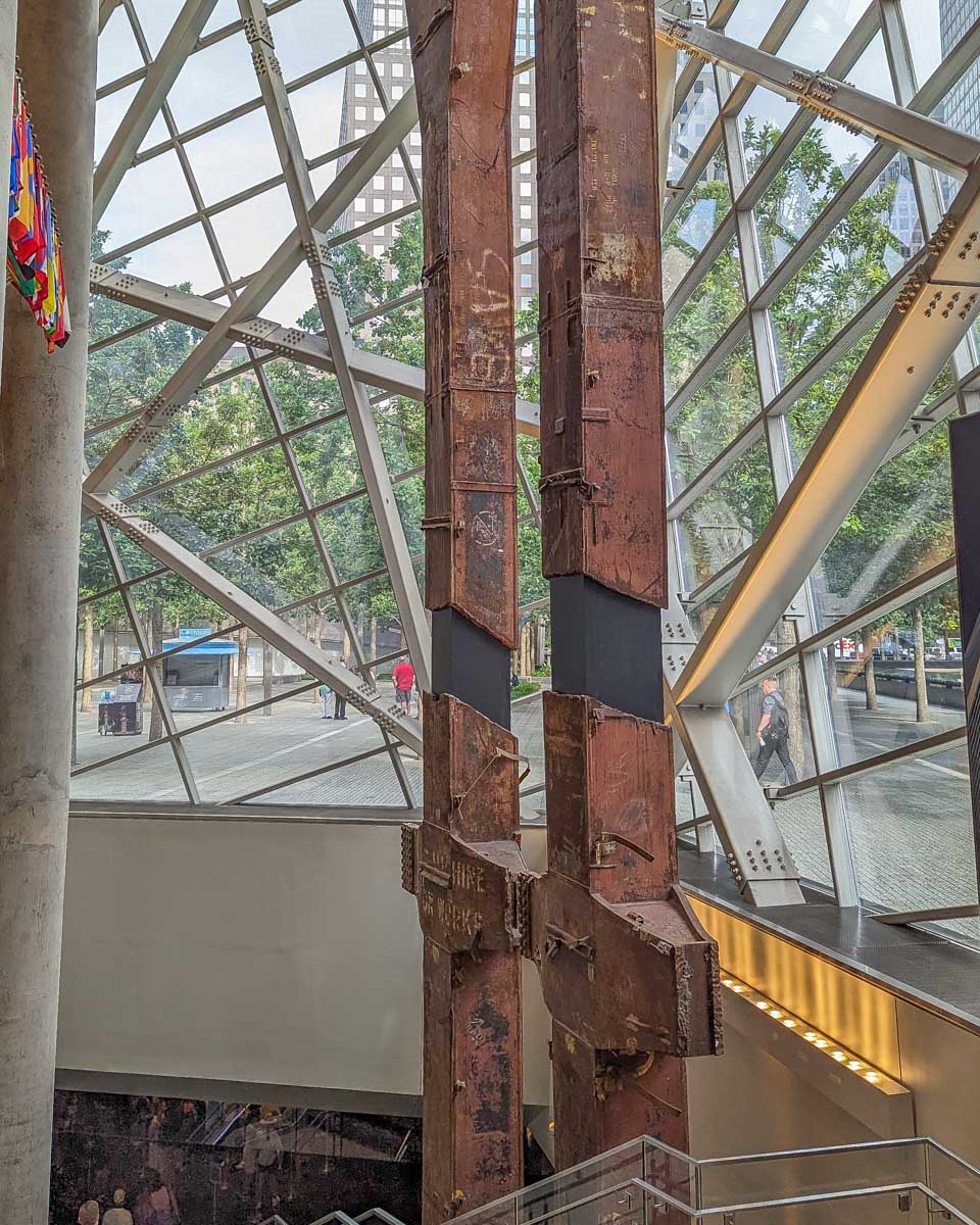 Two support beams inside the 911 museum in New York City that failed