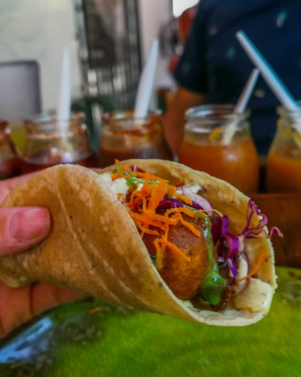 A close up of a taco in Puerto Vallarta