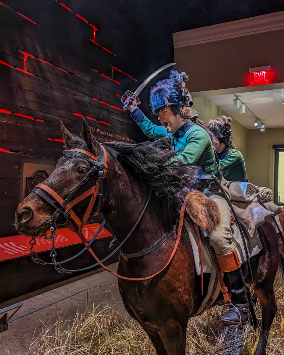 A man on a horse on display at American Revolution Museum, Philadelphia, USA