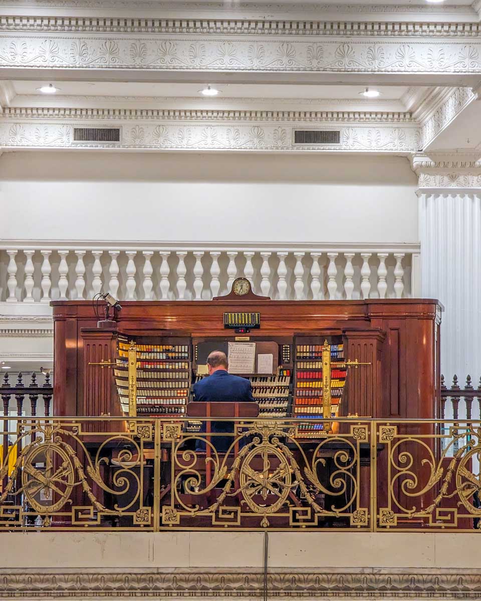 A man plays the organ at Macy's Organ concert in Philadelphia