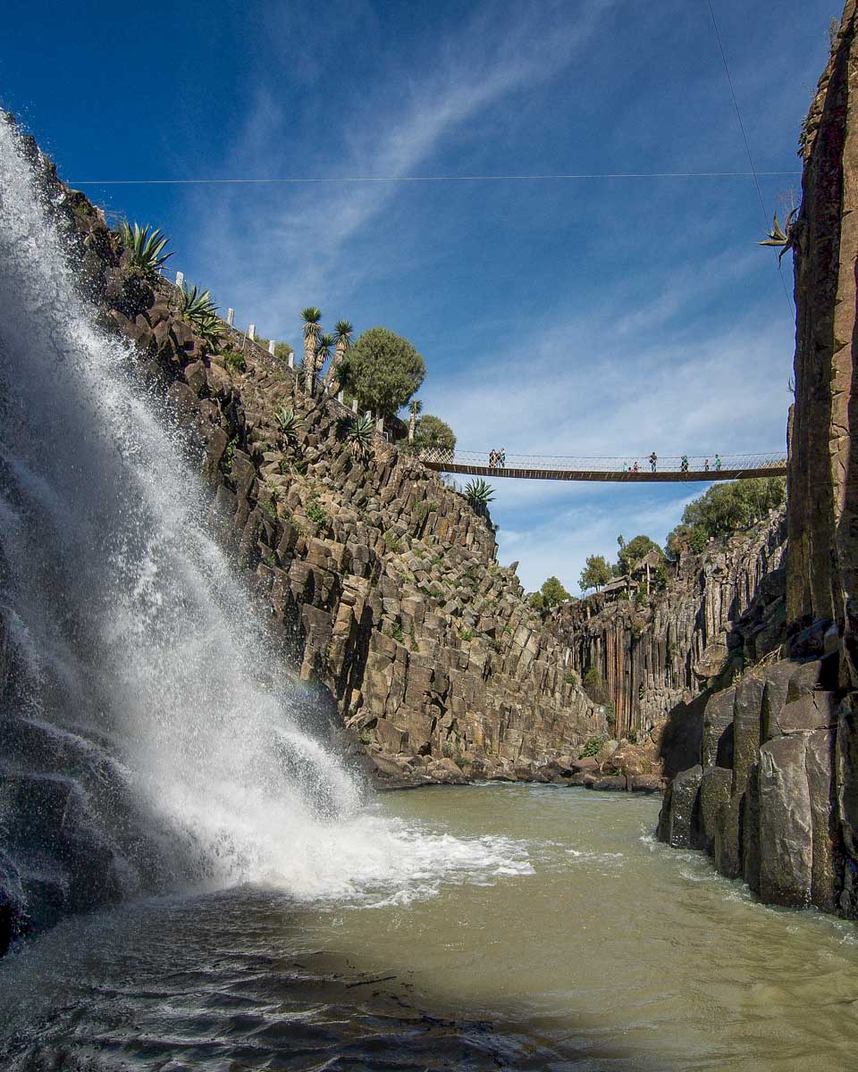 A waterfall at the Basaltic Prisms near Mexico City, Mexico
