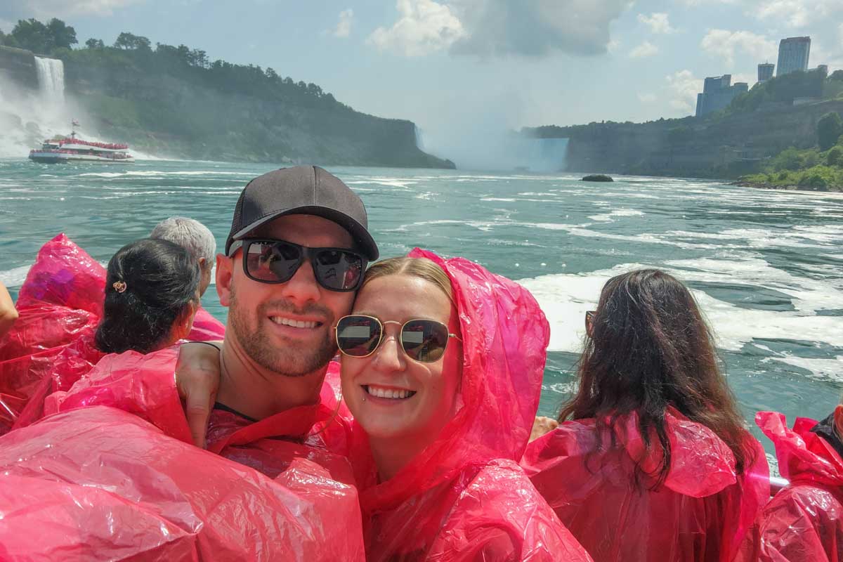 Bailey and Daniel take a selfie while on a cruise at Niagara Falls, USA