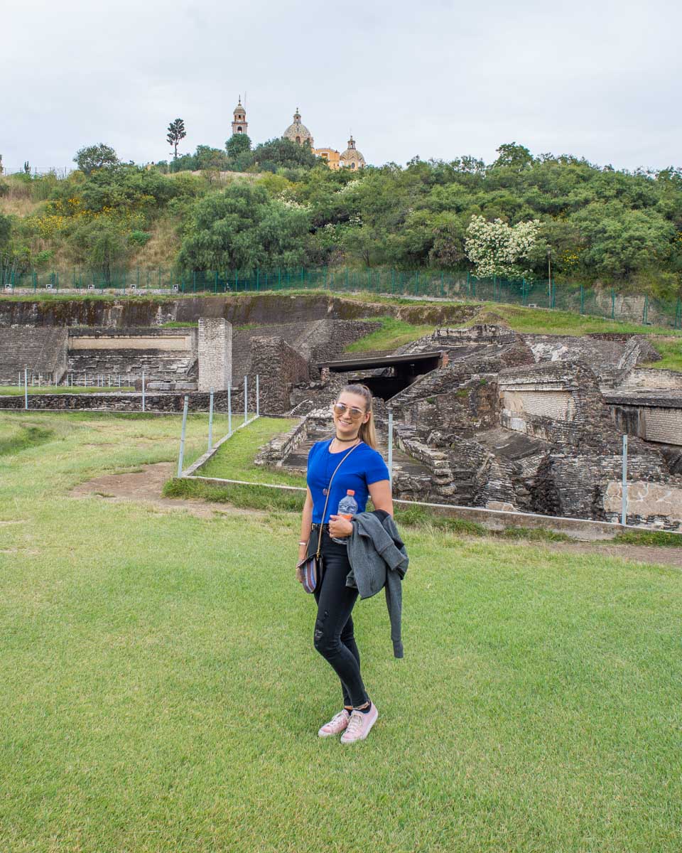 Bailey at the Great Pyramid of Cholula ruins near Mexico city