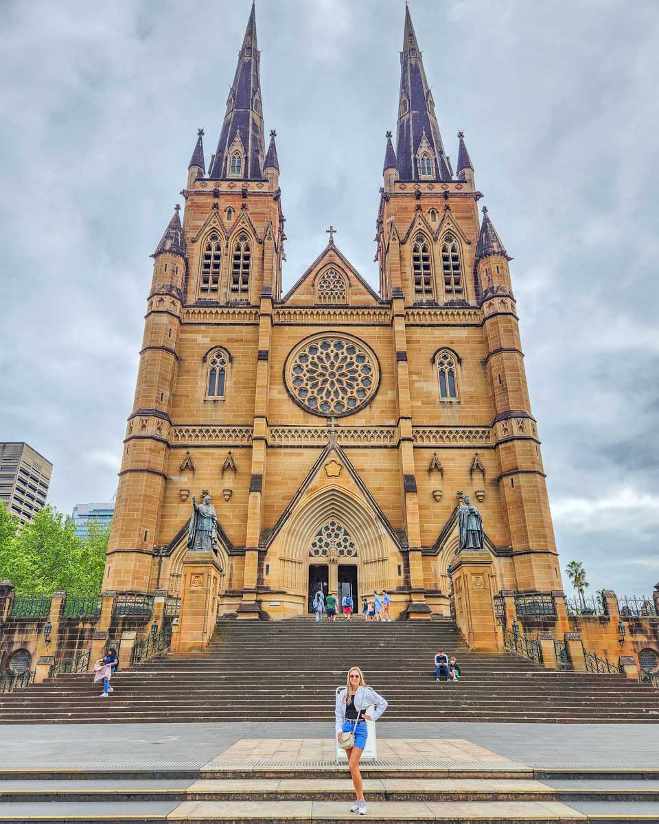 Bailey out the front of St Mary's Cathedral in Sydney, Australia