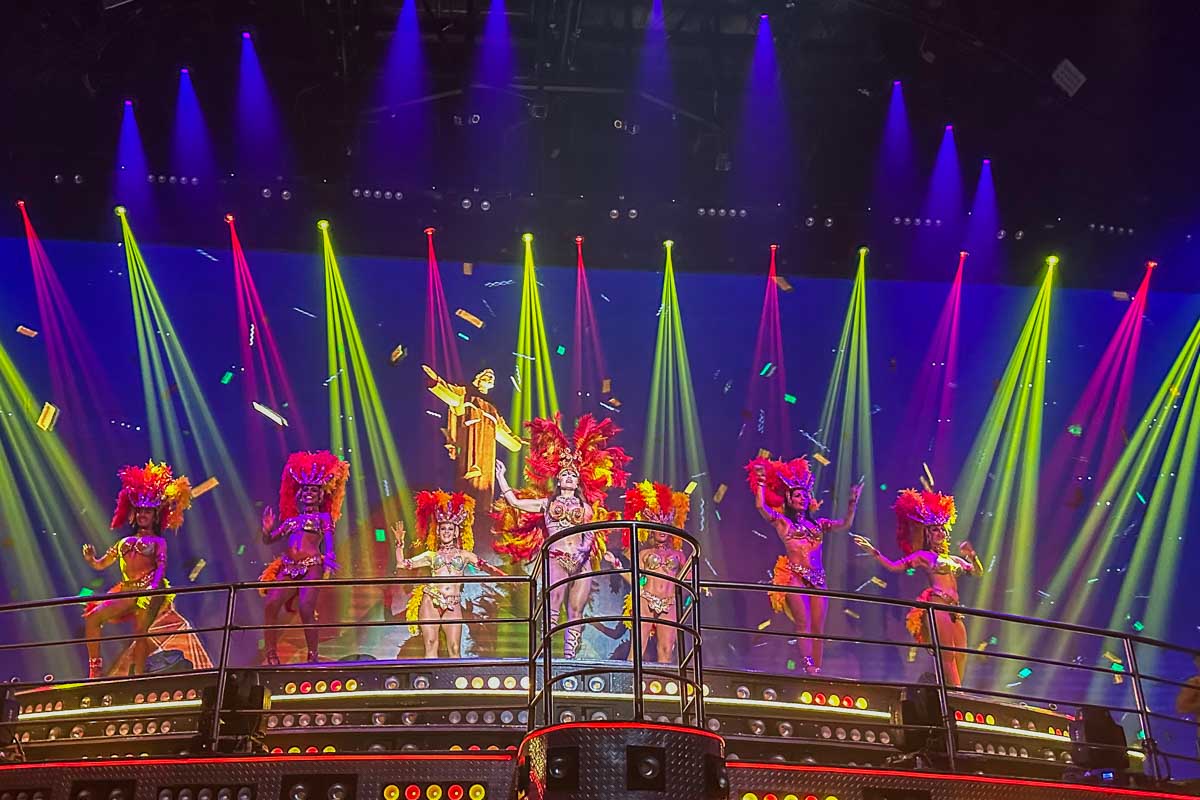 Dancers dressed in Carnival costumes dance at Coco Bongo, Mexico
