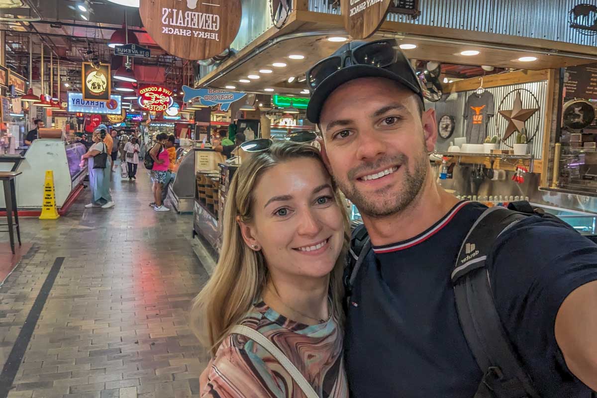 Daniel and Bailey take a selfie in the Reading Terminal Market in Philadelphia, USA