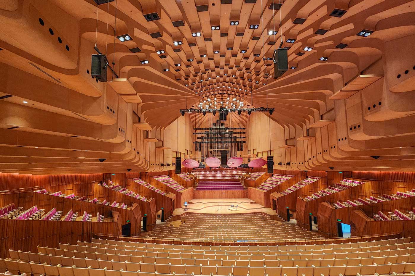 Inside the concert hall of the Sydney Opera House as seen on a tour