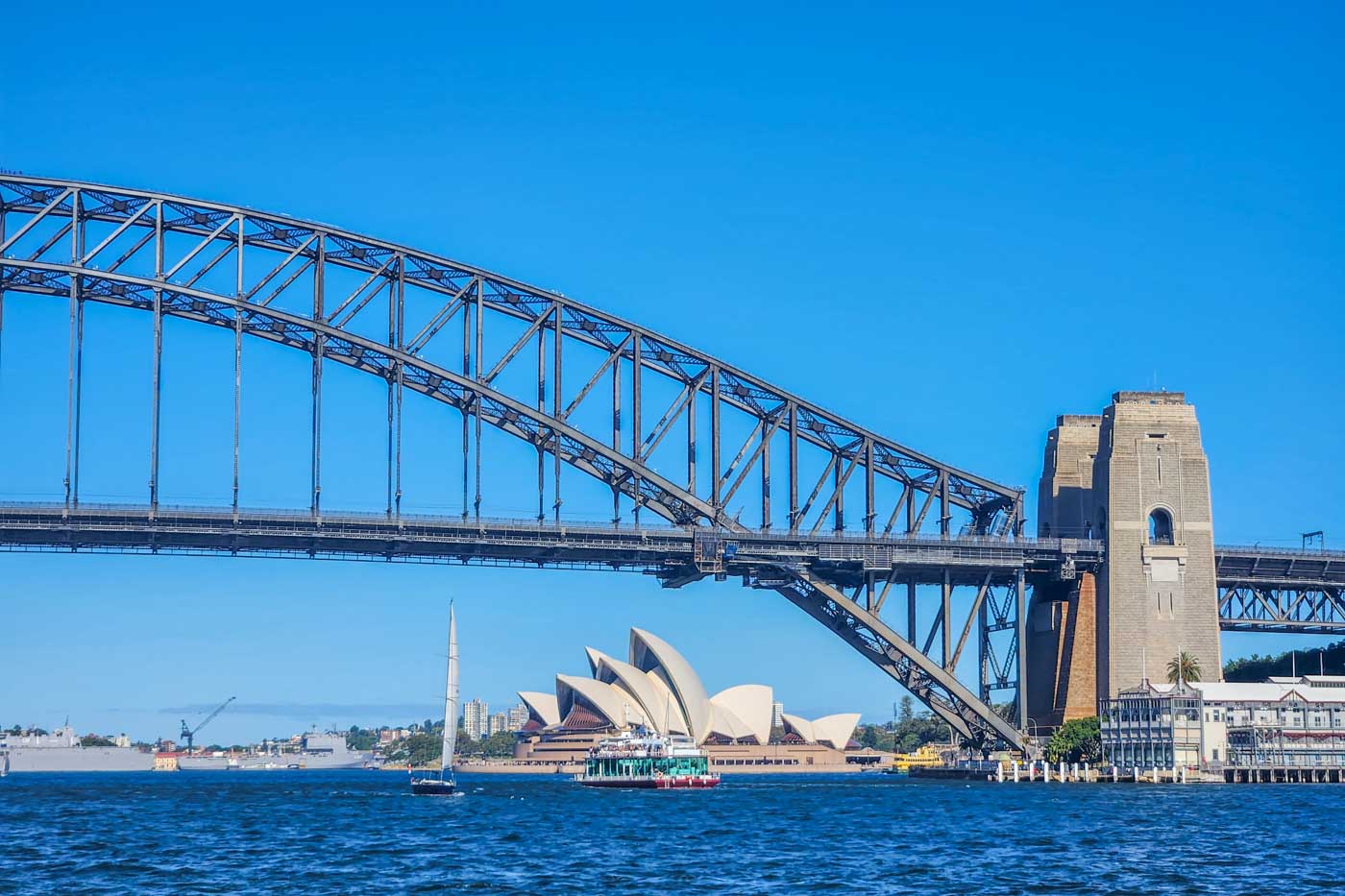 The Sydney Harbour Bridge and Sydney Opera House from a cruise in Sydney, Australia
