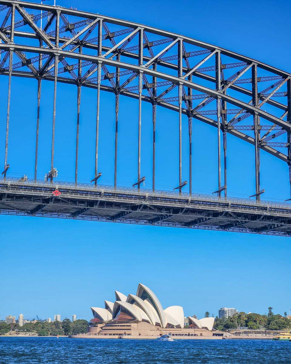 The Sydney Harbour Bridge and Sydney opera House as seen from a cruise in Sydney