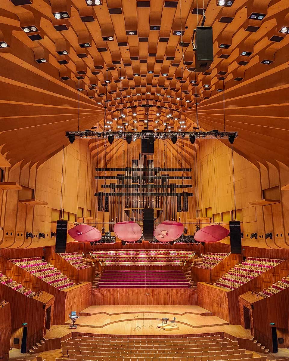 The inside of the concert hall in the Sydney Opera House, Australia