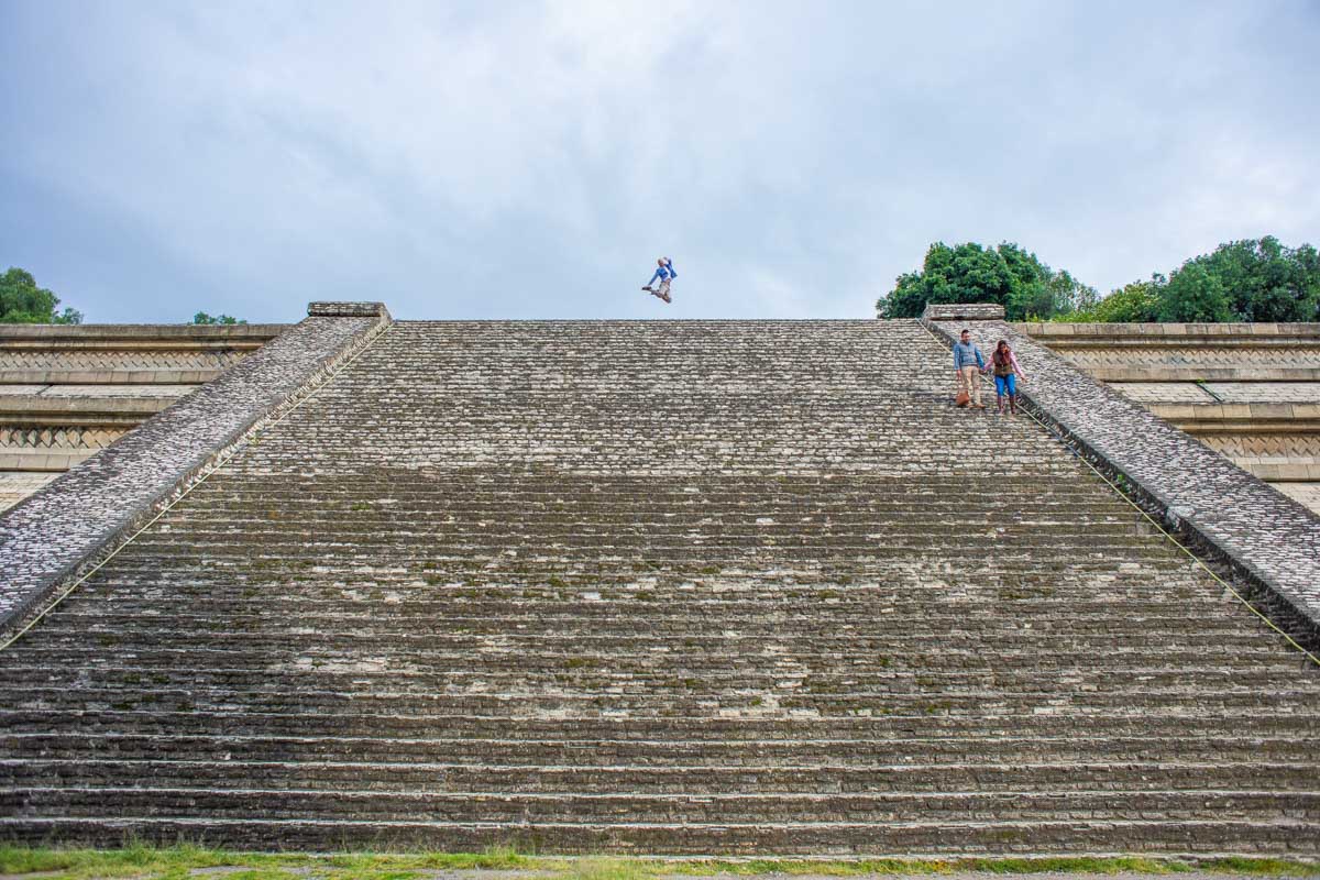 The stairs of the Great Pyramid of Cholula in Cholula, Mexico
