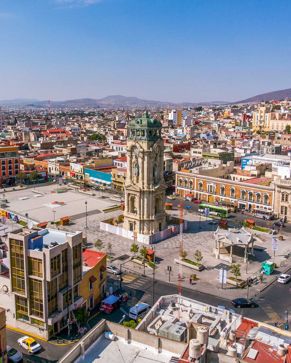 Town square of Pachuca as seen from a drone