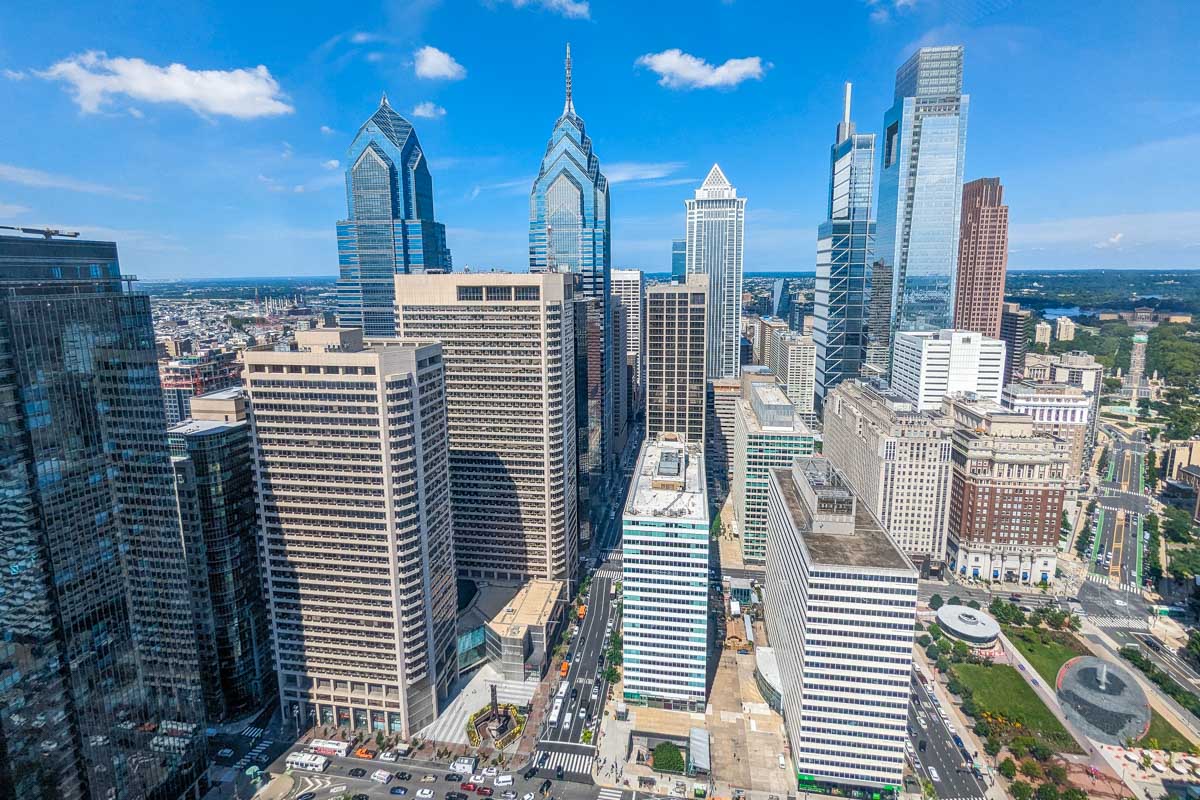 View from the top of the City Hall Tower in Philadelphia, USA
