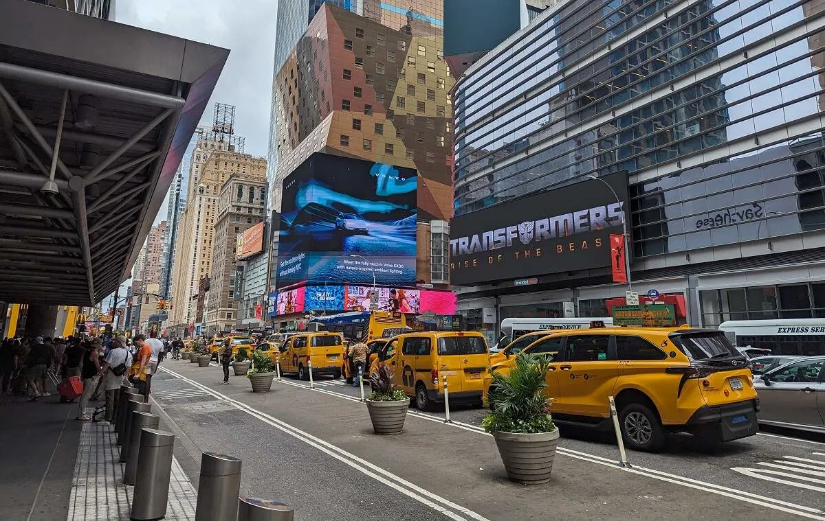 taxis parked on a busy street in New York City