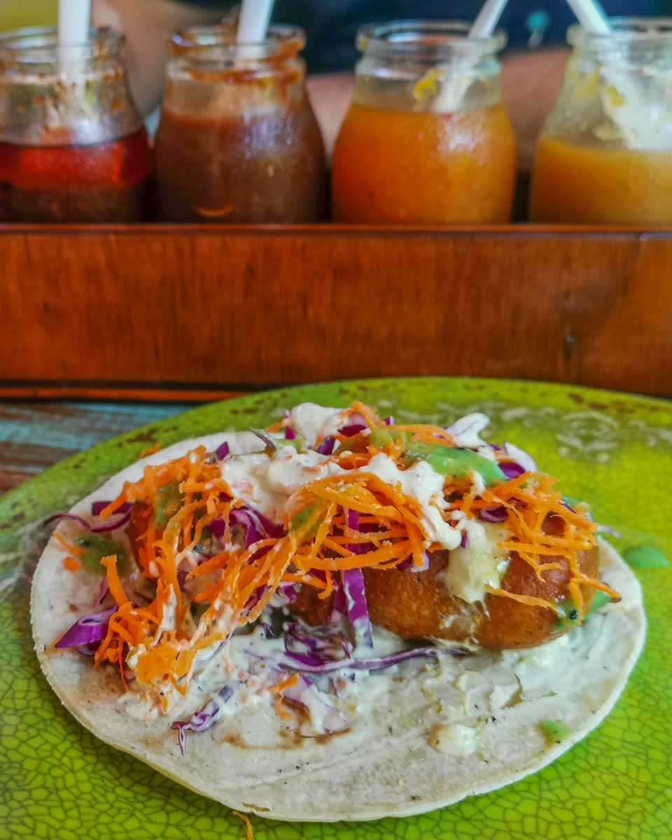 Baja style fish taco in Playa del Carmen, Mexico