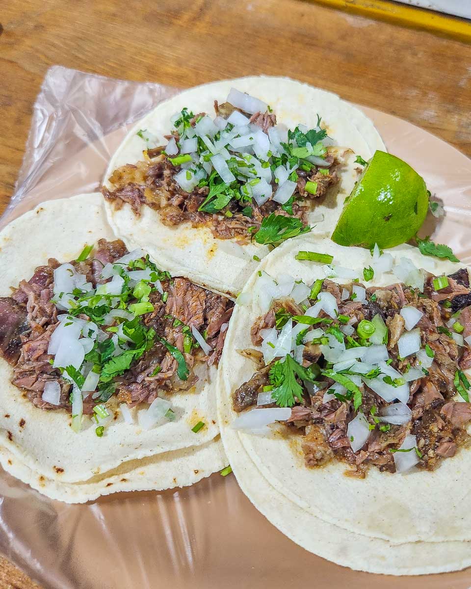 Beef tacos on a food tour in Playa del Carmen, Mexico