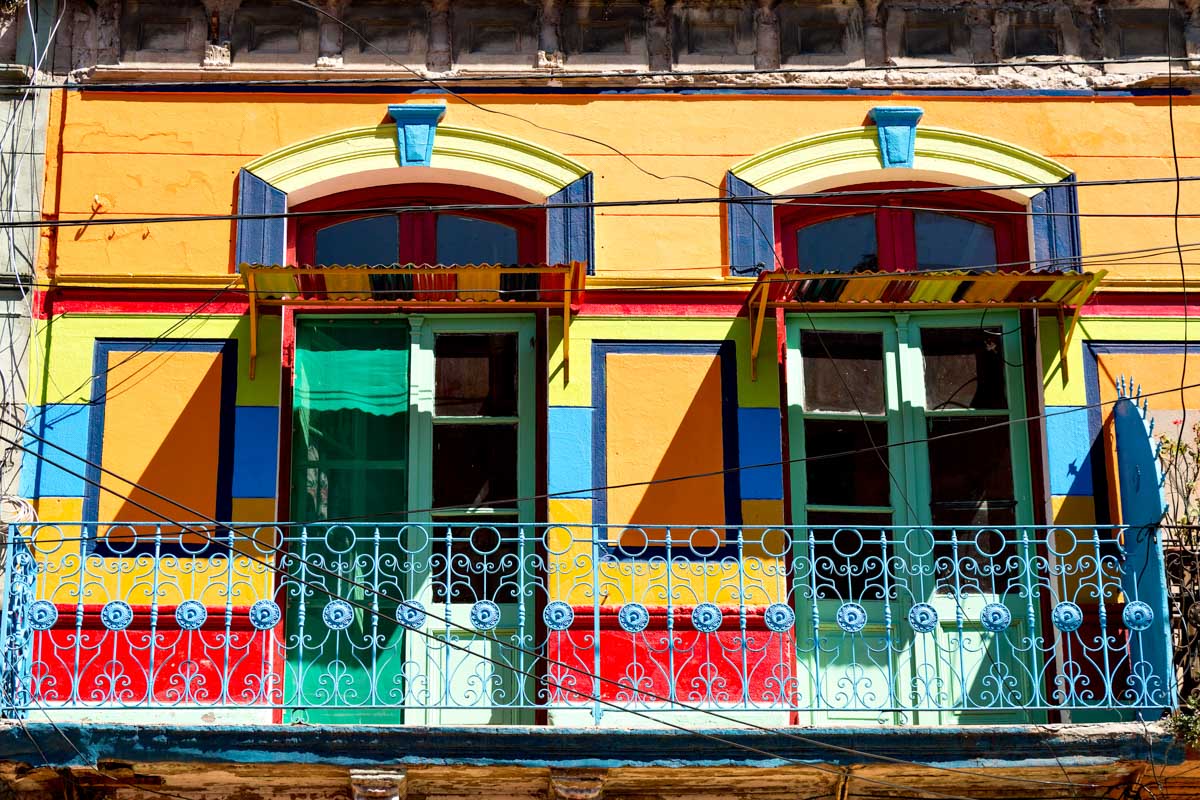 Colorful windows in the cute area of La Boca, Buenos Aires