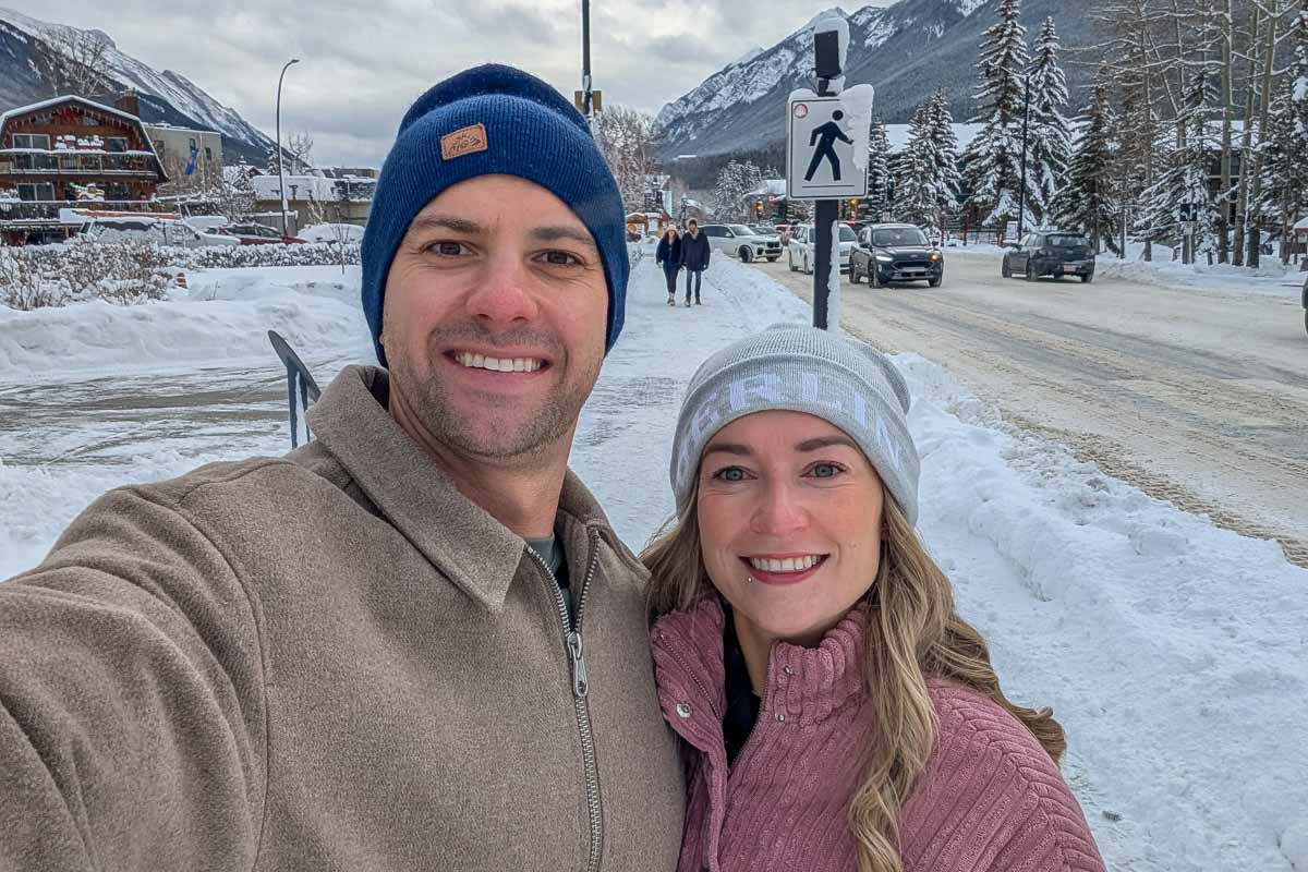 Daniel and Bailey in downtown Banff Alberta Canada winter (4)