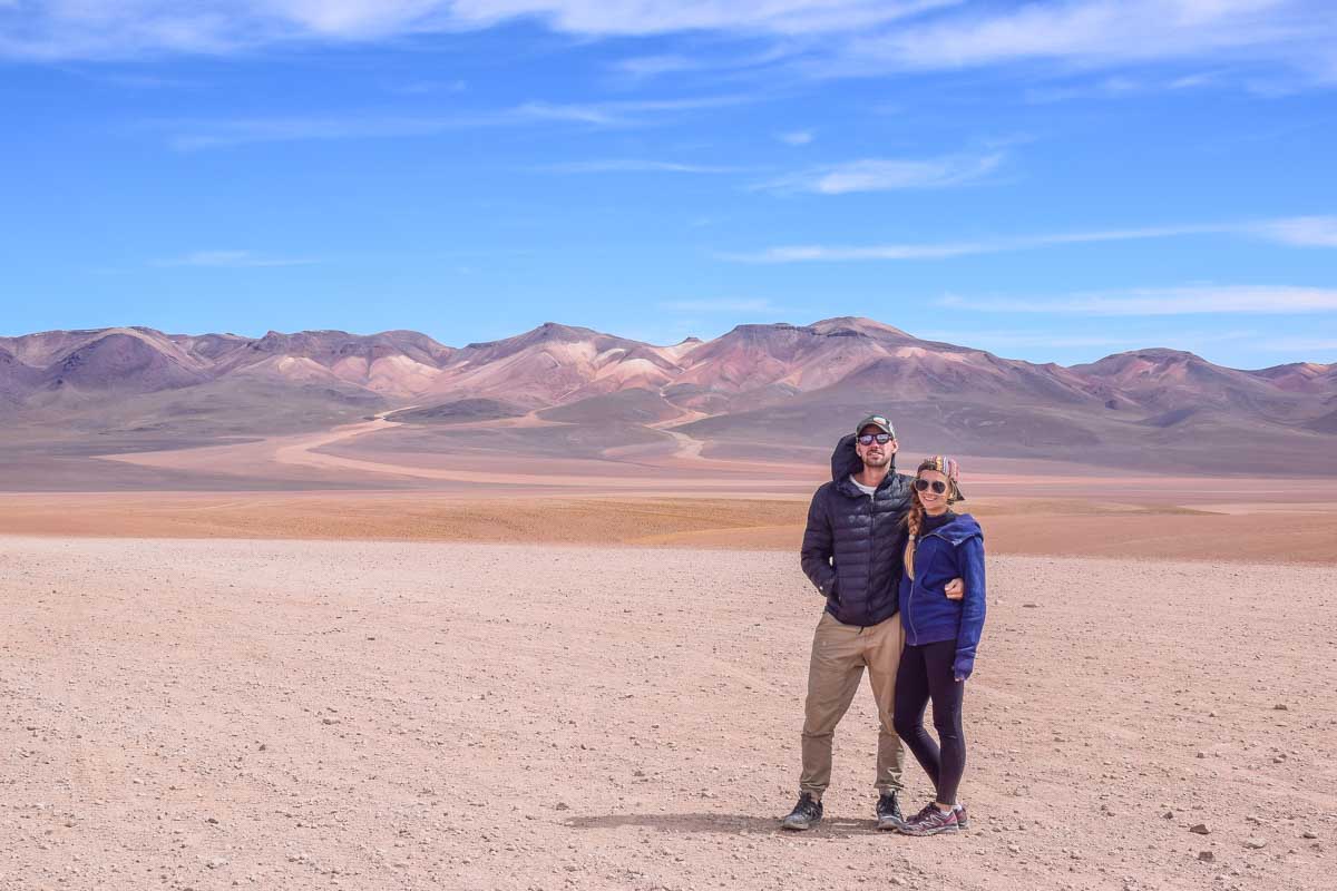 Daniel and Bailey pose for a photo in the Uyuni Salt Flat area