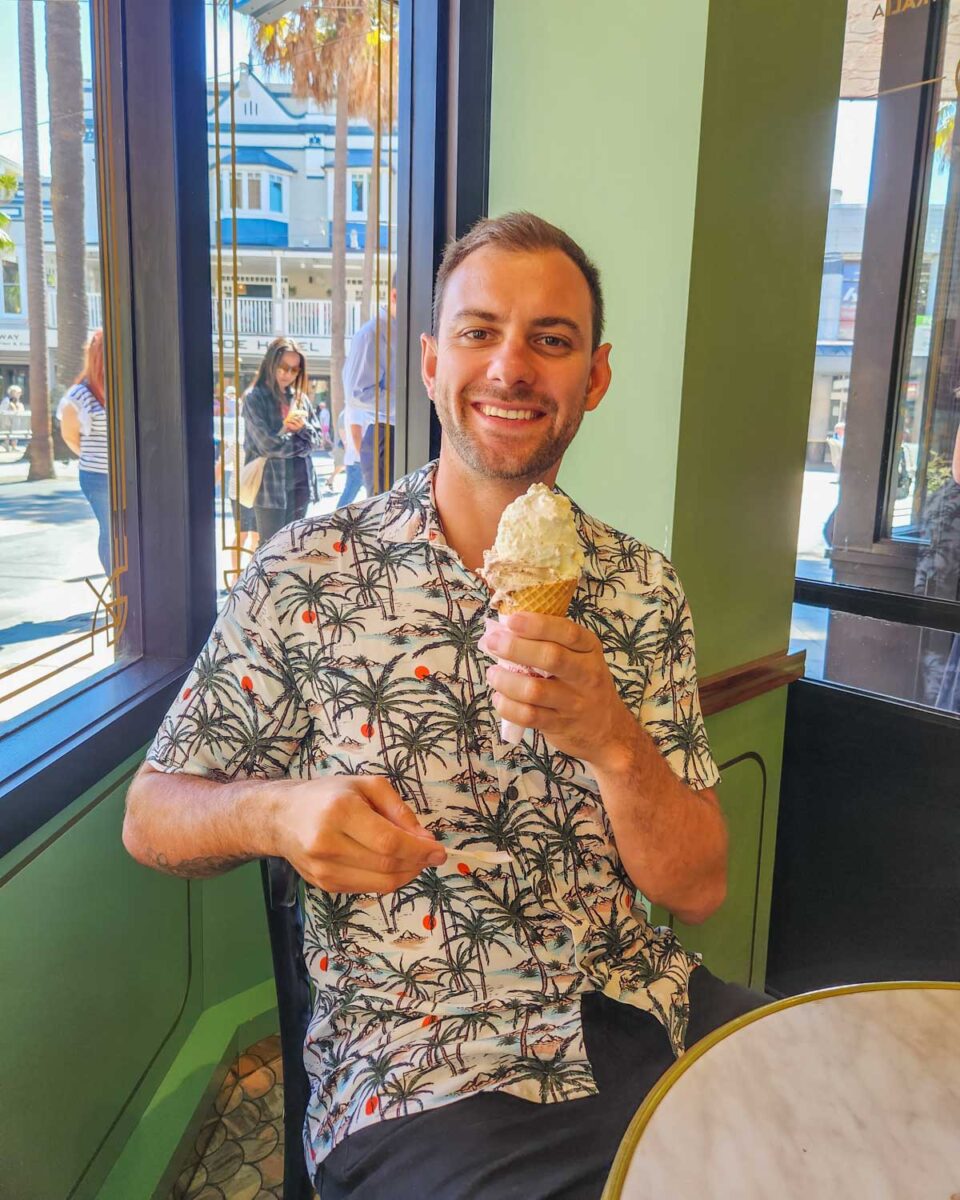 Daniel enjoys an ice cream at Anita Gelato in Manly