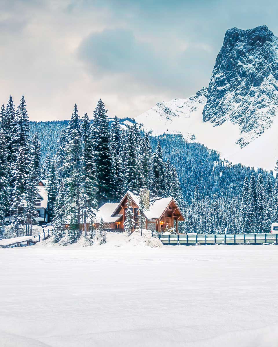 Emerald Lake in Yoho National Park in winter
