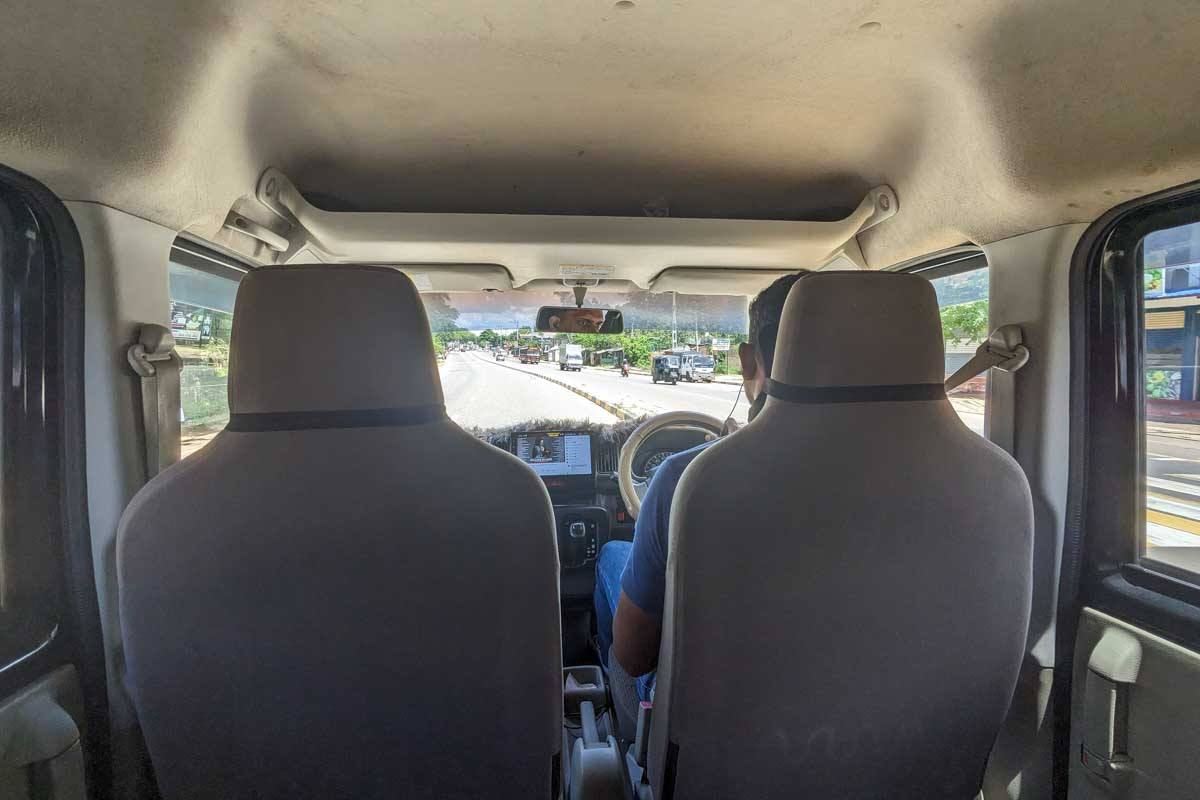 The inside of our private car as our guide drives us to Minneriya National Park Sri Lanka