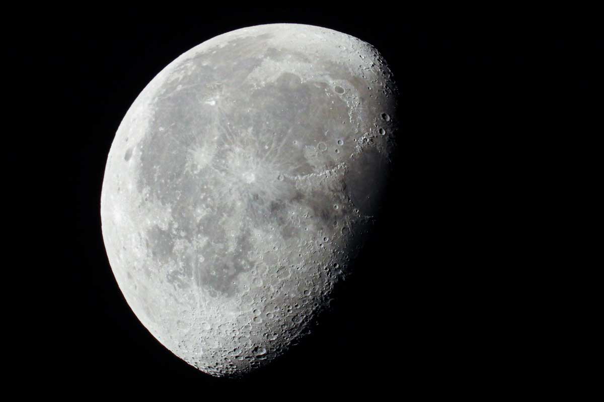 The moon through a telescope at the Jasper Planetarium, Canada