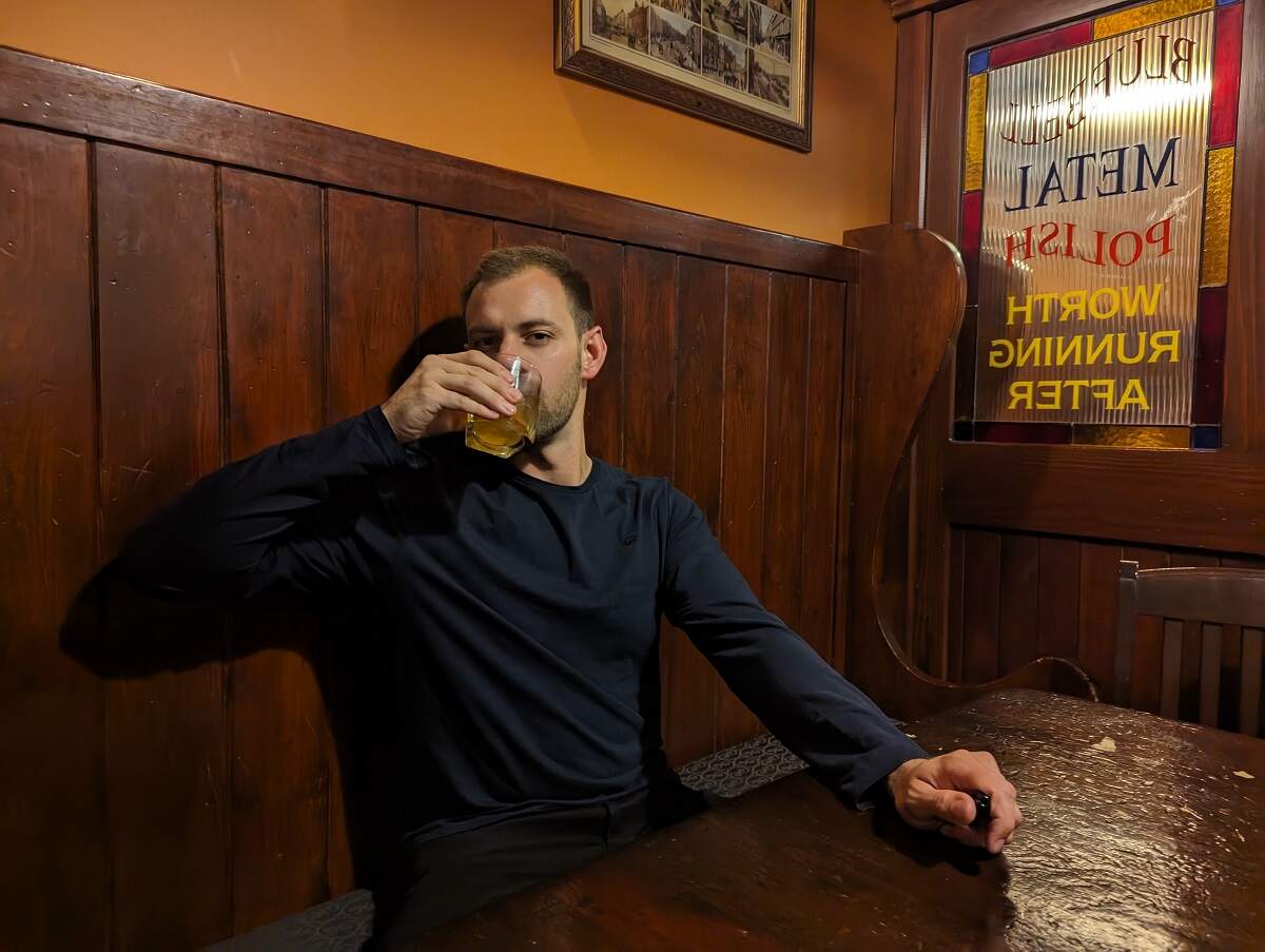 dan drinks at the irish bar in Banff (1)