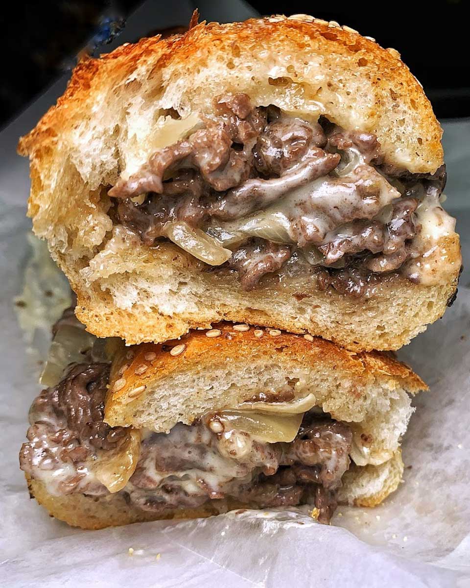 Angelo’s Pizzeria cheese steak from the side