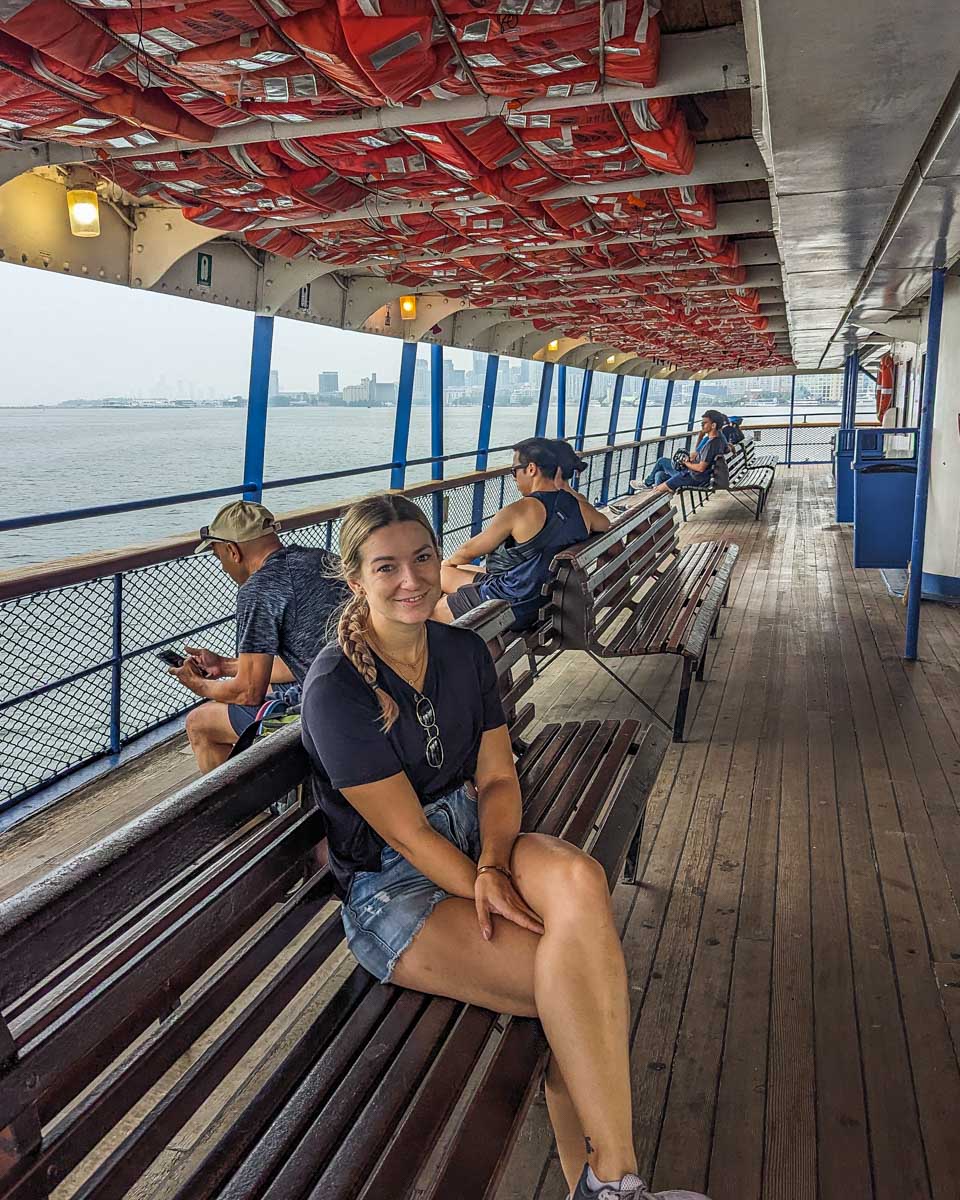 Bailey sits on the ferry to the Toronto Islands from downtown Toronto