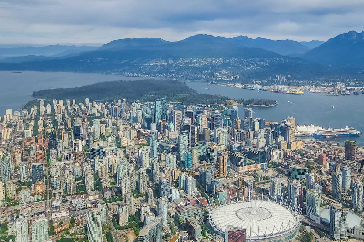 Downtown Vancouver from a scenic flight