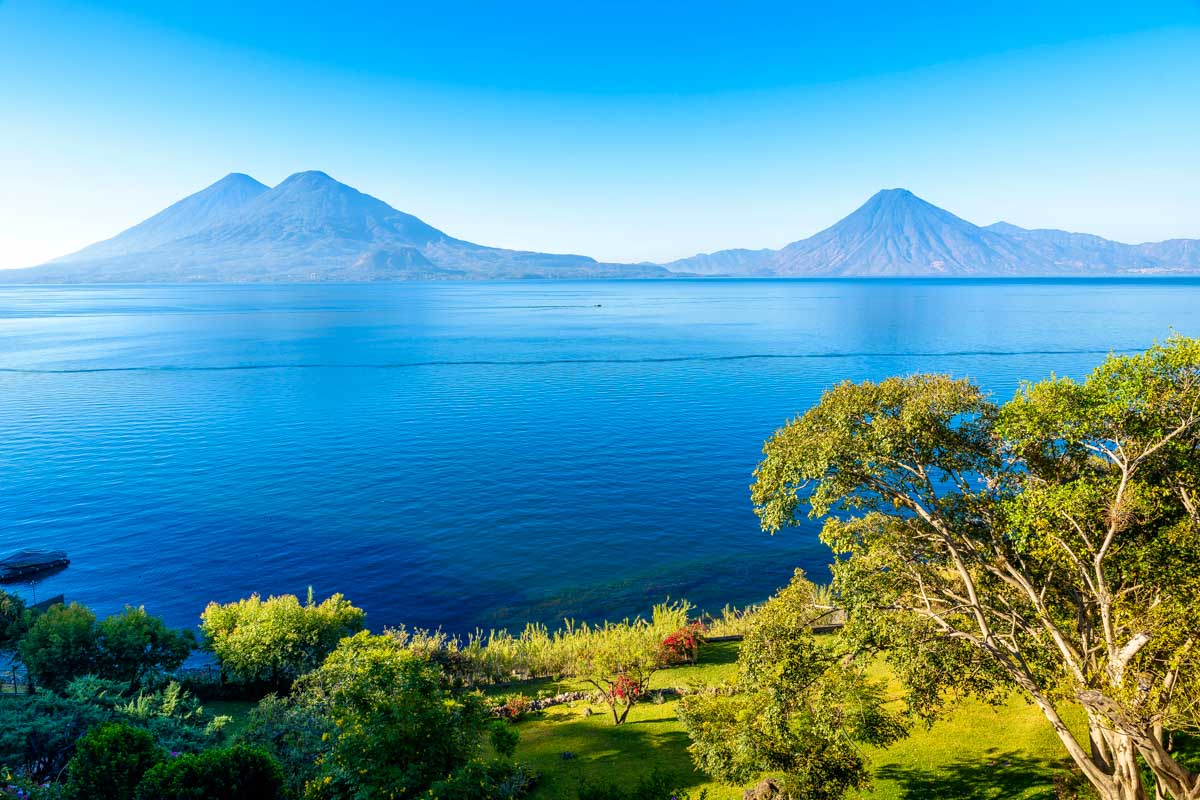 Lake Atitlan seen in Guatemala on a sunny day