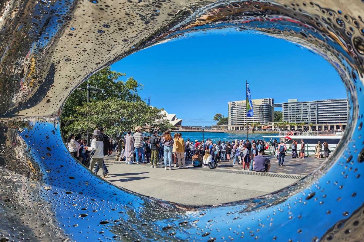 Photo taken through a sculpture in The Rocks, Sydney