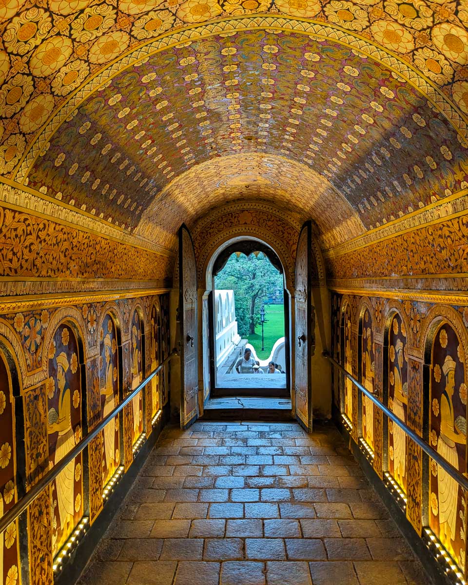 A gold decorated walkway at the Sacred Tooth Temple Kandy Sri Lanka