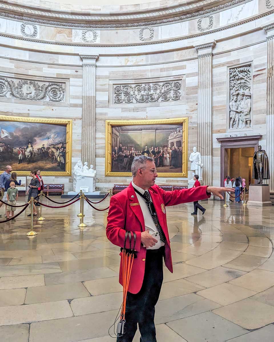 A tour guide inside the United States CapitolĀ talks to our group in Washington DC