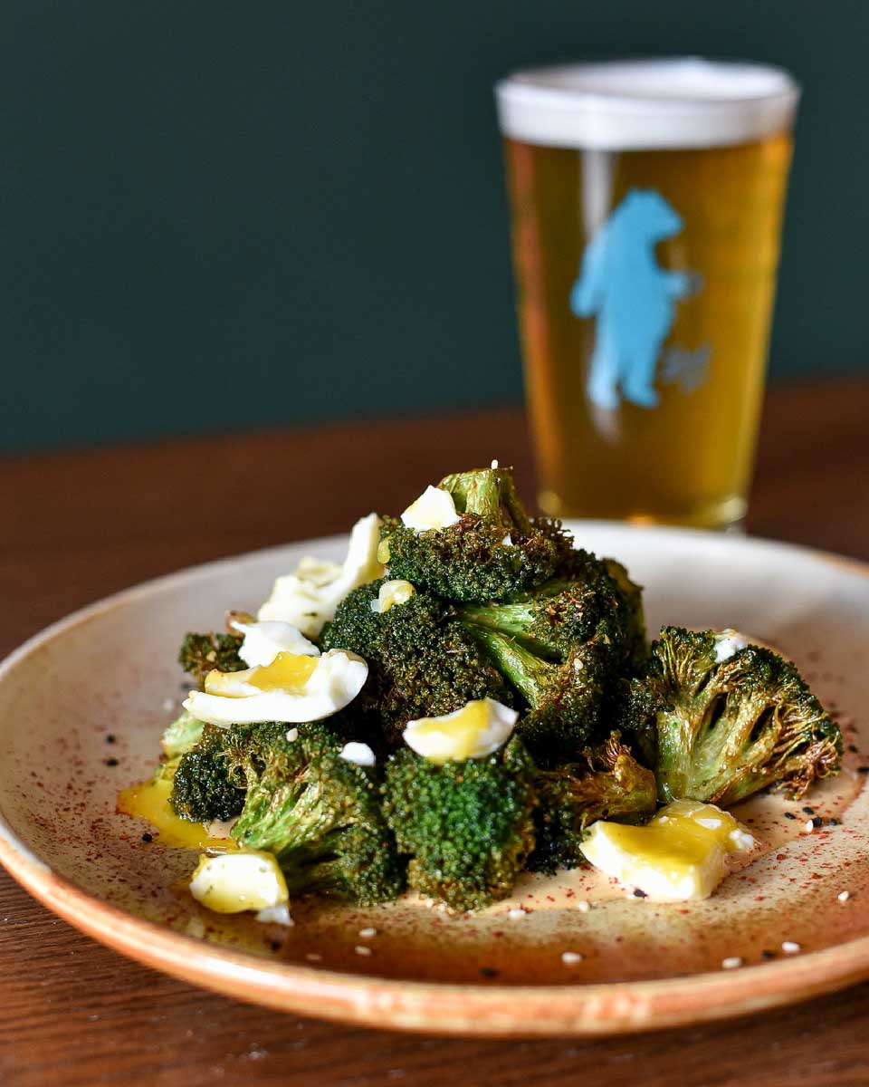 A vegitarian snack and beer at Banff Ave Brewing Banff Alberta Canada